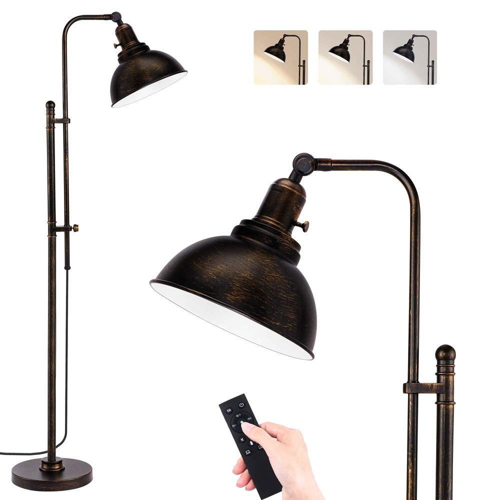Industrial Adjustable Floor Lamp with Remote — Aged Black