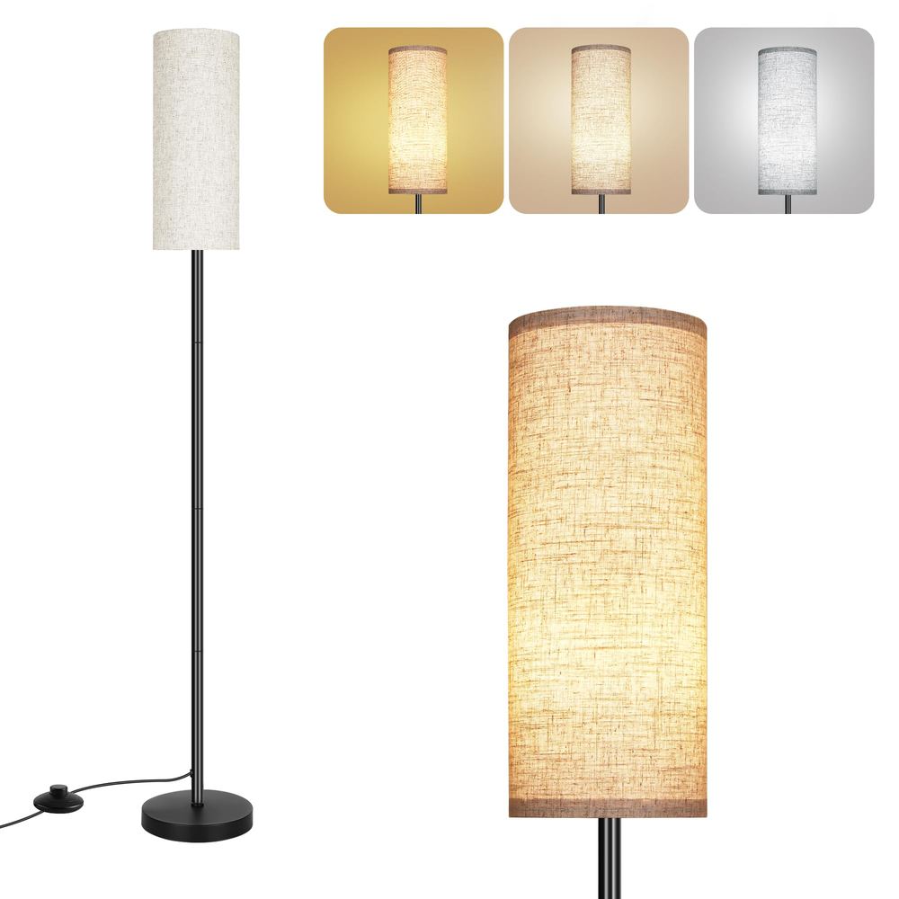 Minimalist Floor Lamp with Linen Shade and Foot Switch — Beige
