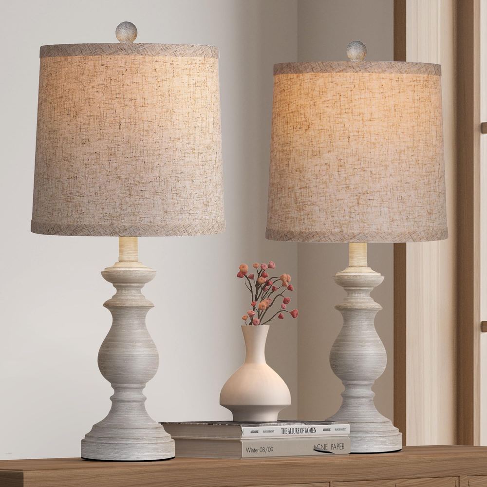 22″ Rustic Farmhouse Table Lamp, Set of 2 — Antique Grey