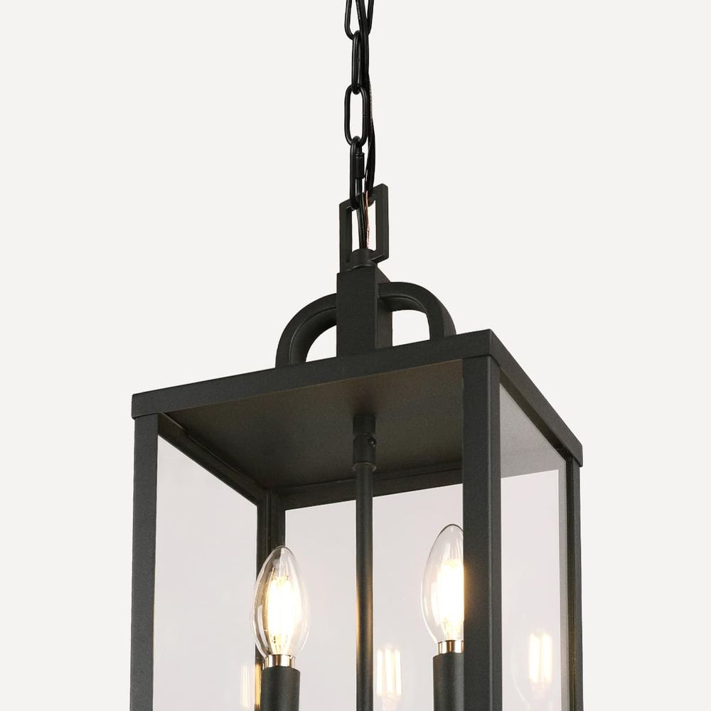 Large Two-Light Hanging Lantern, 15.4″ — Black with Clear Glass