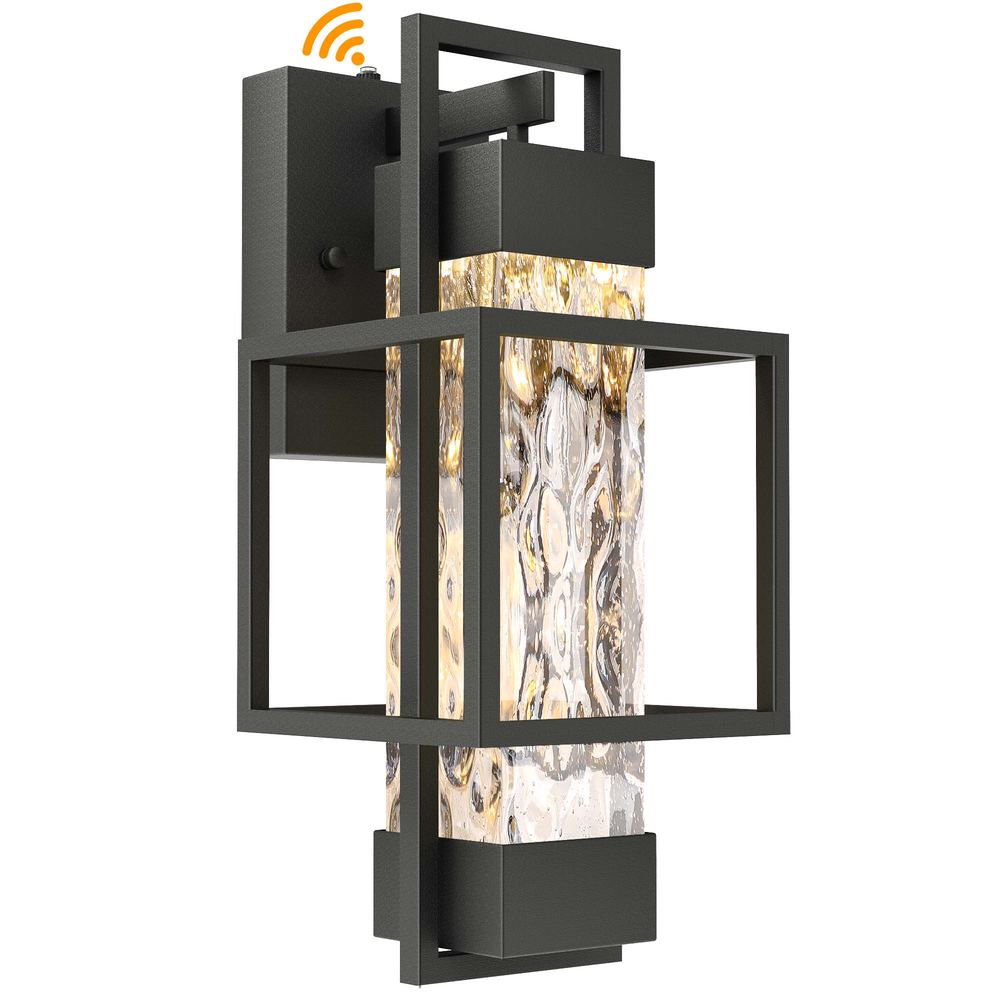 15″ Water Glass Outdoor Wall Sconce with Dusk-to-Dawn Sensor — Black